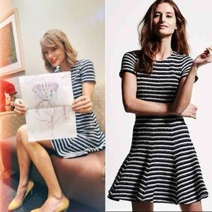 Theory Albita Guarda Fit and Flare Navy and White Striped Dress Size 12